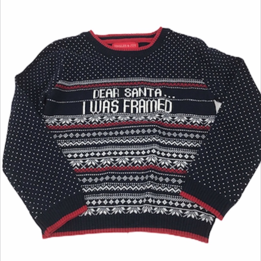 Jingles & Joy Dear Santa... I Was Framed Sweater, Navy Blue, 2T, 3T